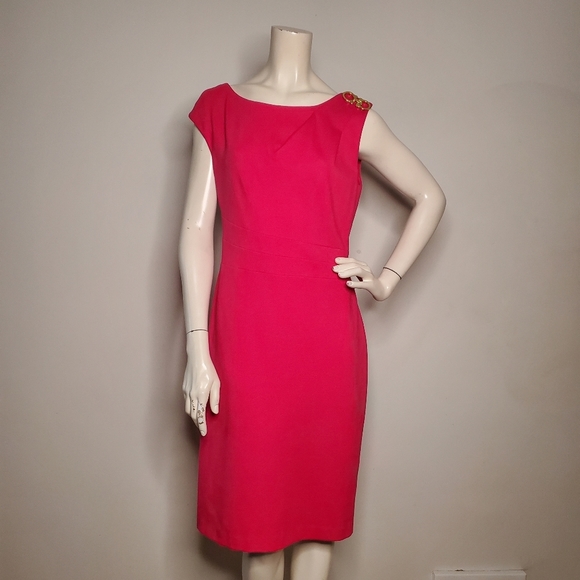 Kay Unger Dress Women's 8 Hot Pink Sleeveless Knee Length Sheath - Picture 6 of 8